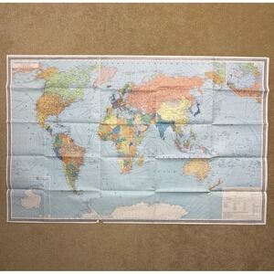 Soviet Political Map of the World Size 45x28 in. Vintage USSR 1989 Soviet Map